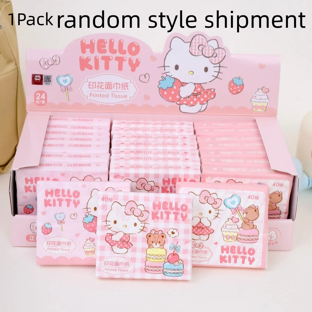 Hello Kitty bedrukte gezichtsdoekjes, zacht, draagbaar, klein verpakking, papieren handdoekjes, schattige cartoonprint, servetten voor onderweg en dagelijks gebruik.