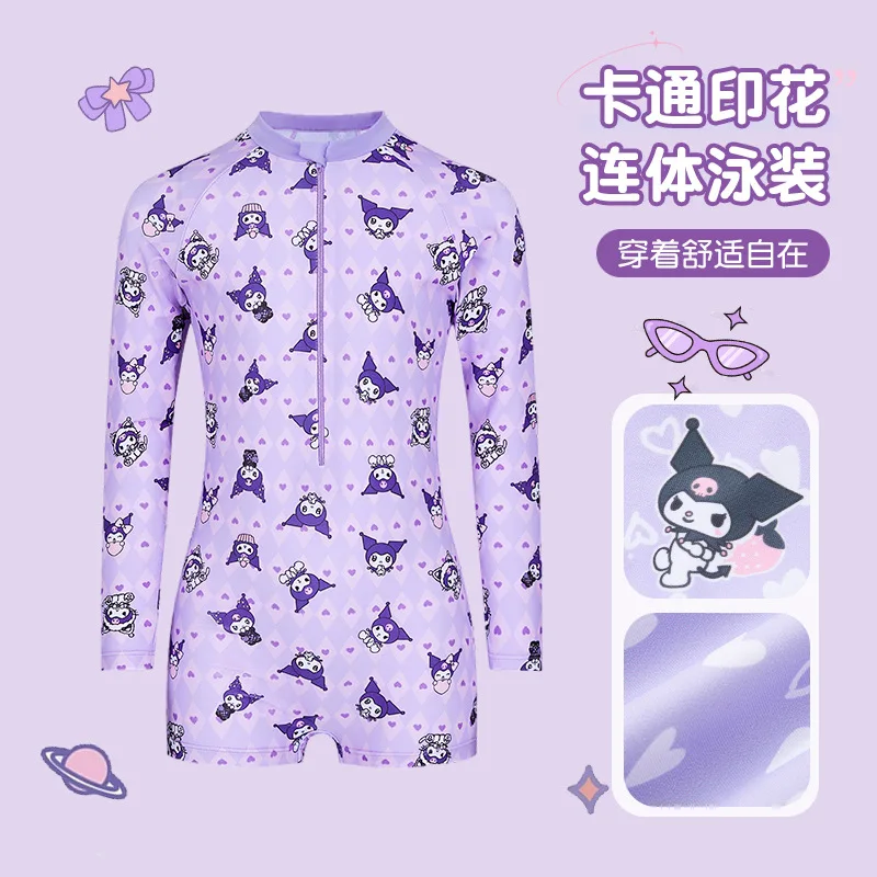 

Купальник в стиле аниме Kuromi Kawaii, цельные штаны-боксеры, купальник со шлейфом и принтом для девочек, новинка лета 2025, быстрый дышащий подарок