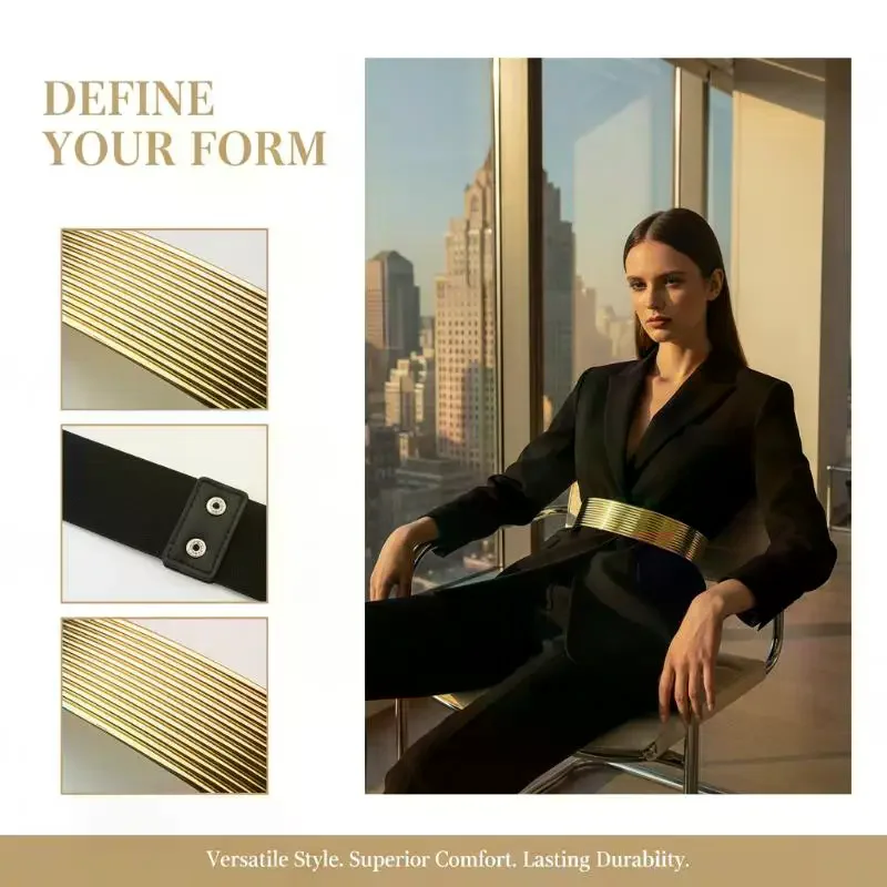

Long Elastic Gold Waist Belt for Women Silver Punk Fashion Accessory for Wedding Dresses and Formal Events