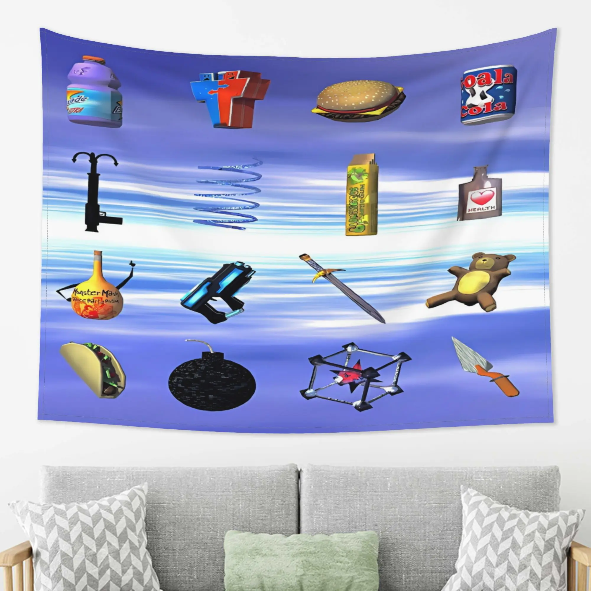 1pc Y2K 3D Game Item Tapestry Wall Hanging Aesthetic Room Decor Cool Room Stuff Background Cloth for Bedroom Dorm Gamers