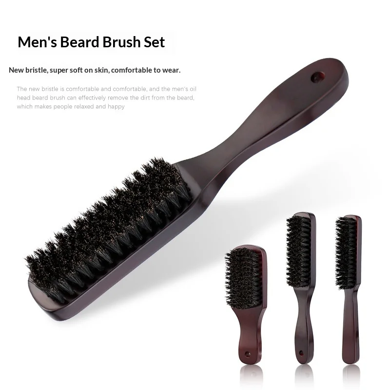 Brosse à cheveux et à barbe à manche en bois, poils de sanglier bruns, pour coiffage, démêlage, lissage et massage