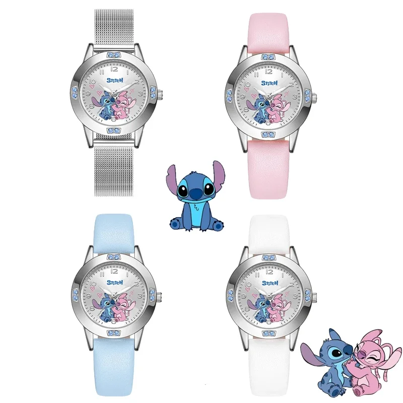 New Disney Stitch Diamond Quartz Watch for Women Diamond Quartz Watch Cartoon Fashion SteeI Belt Watch Children Birthday Gifts