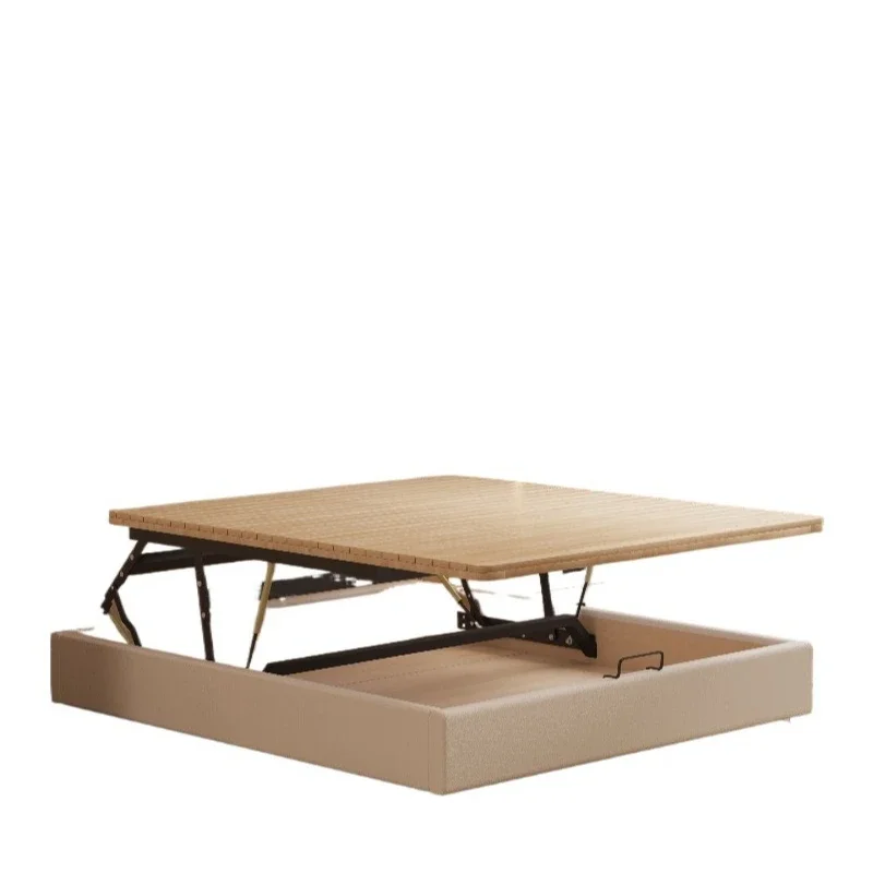 Tatami solid wood bed row skeleton no bedside translation air pressure high box storage bed small apartment storage box bed