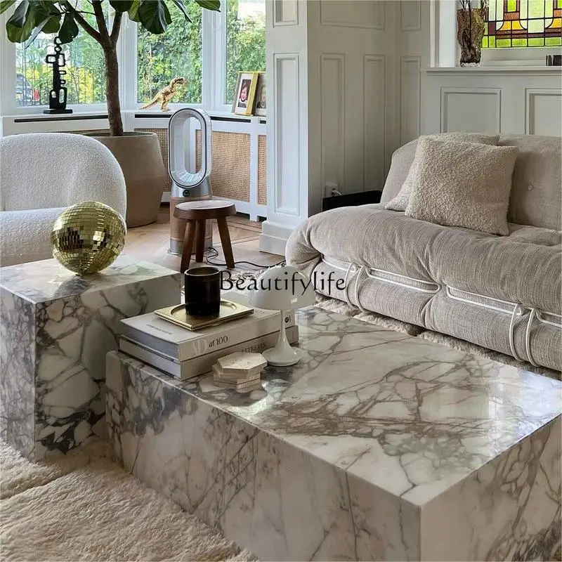 Bulgari marble square coffee table retro Nordic French luxury stone coffee table