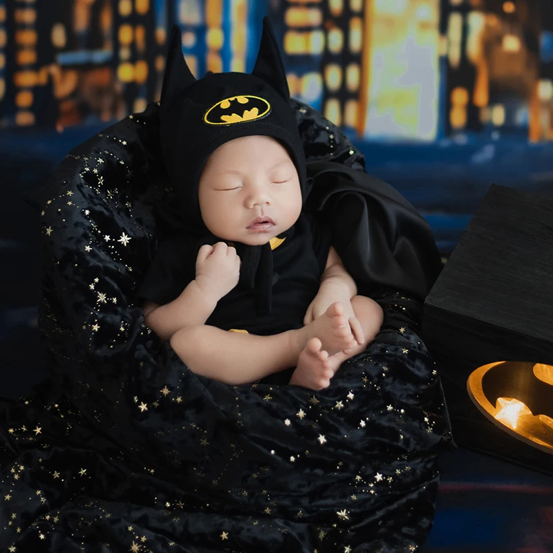 Recém-nascido Fotografia Vestuário Set, Cool Caped Crusader Theme, Star Backdrop Blanket, Baby Posing Prop, Studio Photo Accessories