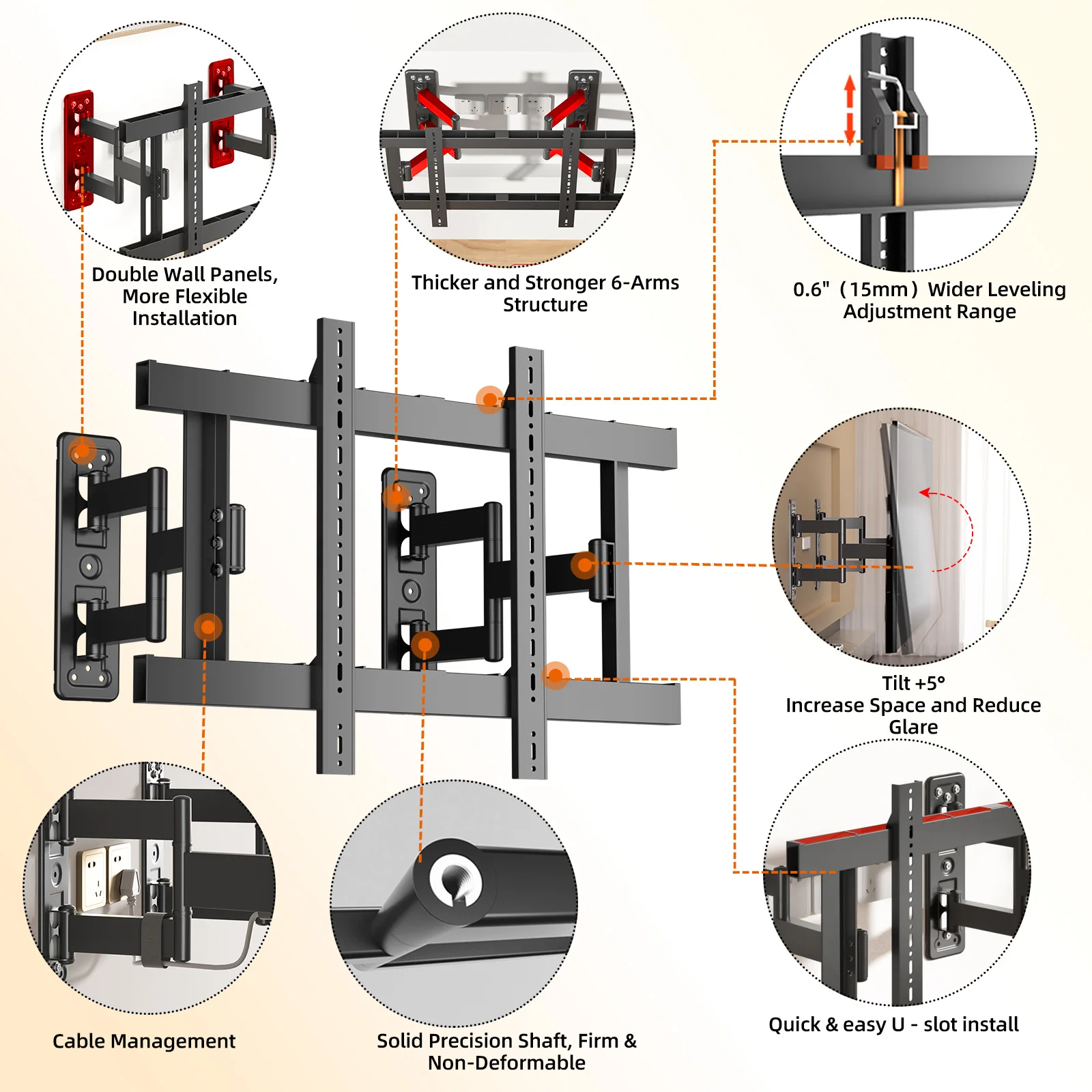HILLPORT Corn Ultrathin TV Wall Mount Full Motion Swivel Tilt Articulating Bracket with 6 Arms for 37-100 Inch TV DY834-T