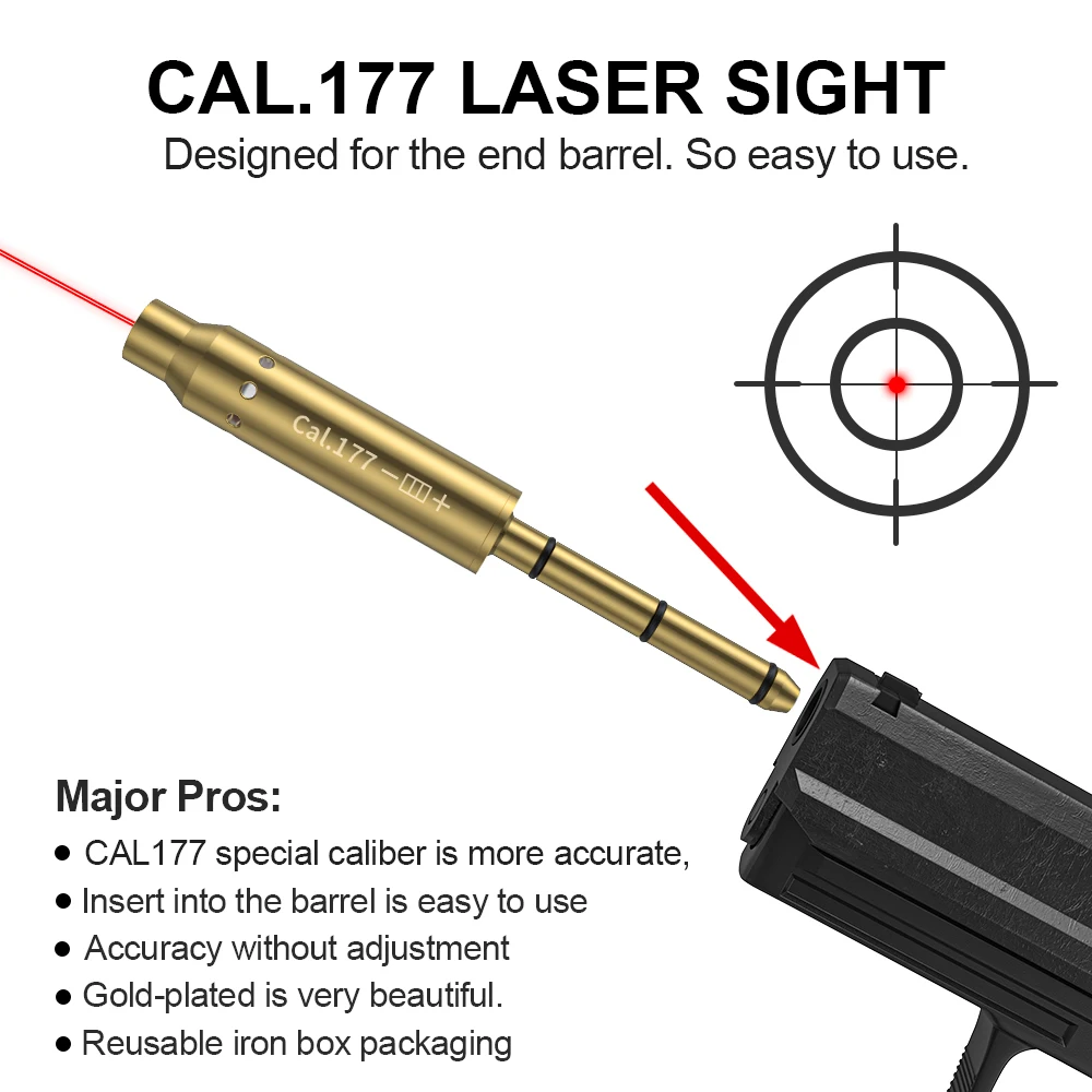 

2024 Lase-r Bore Sight .177 Cal Red Lase-r Boresighter End Barrel for Revolvers Pistols Rifle Air Guns