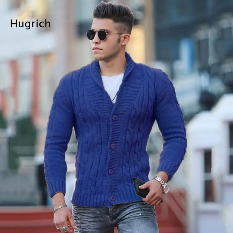 Mens Chunky Cable Knit Shawl Lapel Cardigan Button Front Long Sleeve Vintage Casual Outerwear Jacket