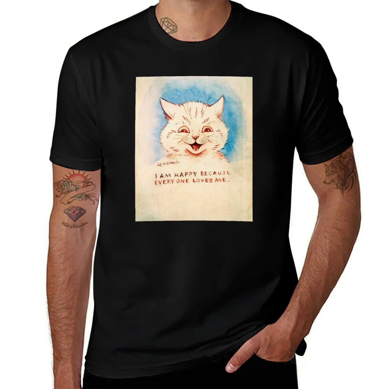 

Louis Wain cat picture "I Am Happy Because Everyone Loves Me". Vintage Victorian Edwardian cat art T-Shirt