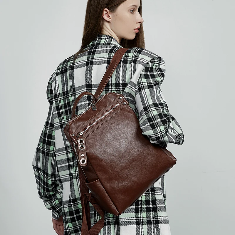 

New Women's Backpacks Genuine Leather Fashion School Bag Vintage Luxury Women Shoulder Bag Cowhide Girls Travel Backpack 3069