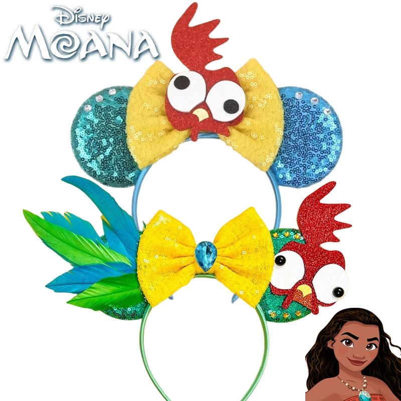 

Disney Moana Rooster Heihei Ear Headbands For Adults Mickey Mouse Hairbands Women Fish hook Bow Hair Accessories Girls Kids Gift