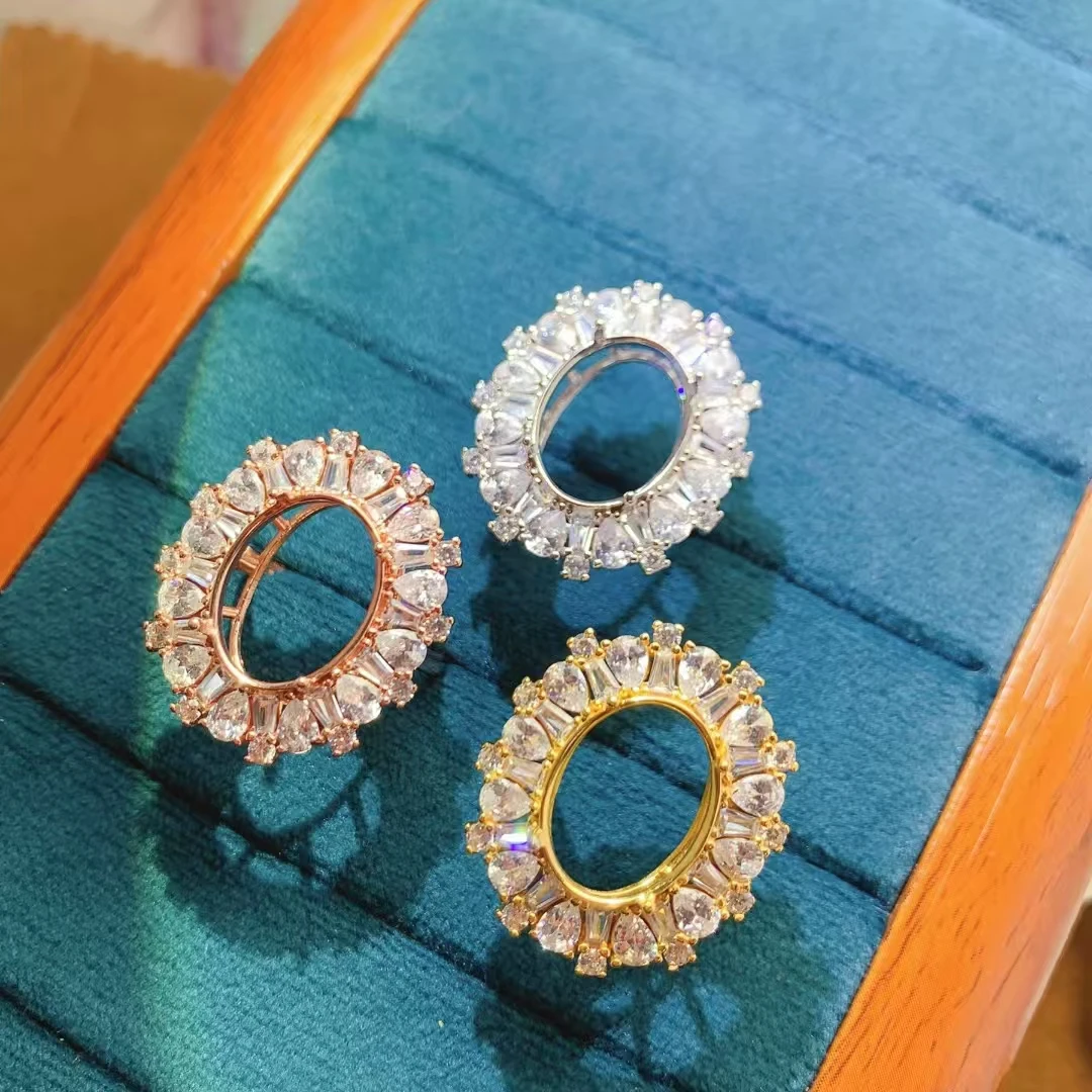 Dazzling Silver Big Gemstone Wedding Ring Setting 12mm*16mm Oval Gemstone Ring Setting 925 Silver Jewelry DIY Wholesaler