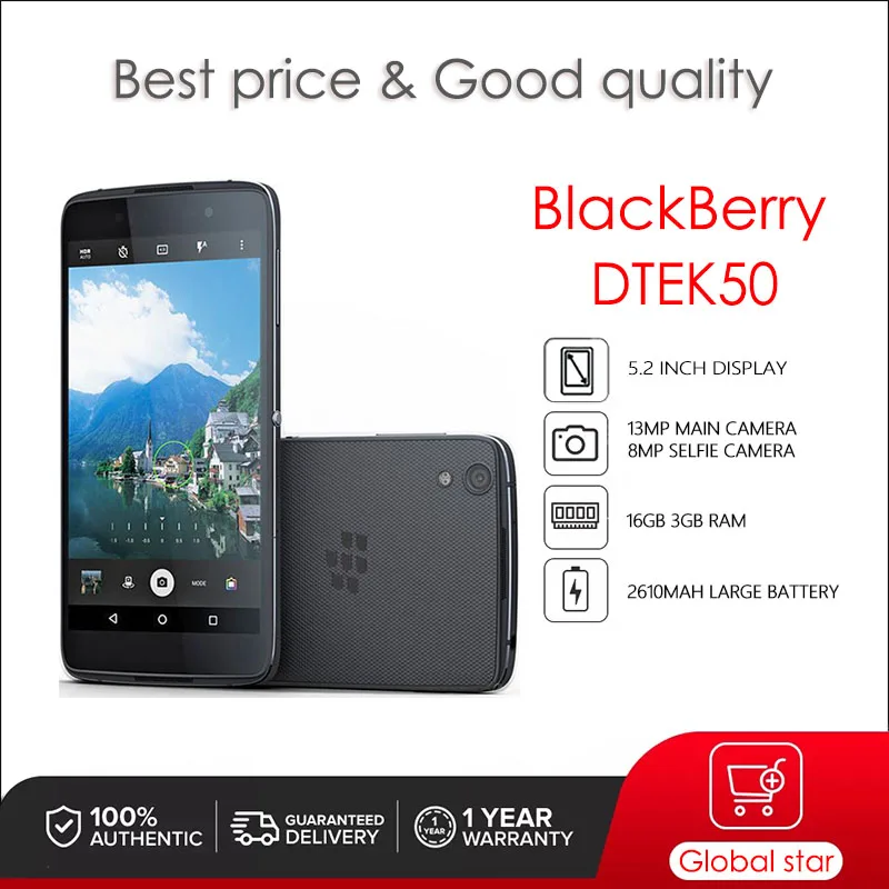 BlackBerry DTEK50 Tân Trang Lại Ban Đầu Mở Khóa Điện Thoại 16GB 3GB RAM 13MP Camera Miễn Phí Vận Chuyển