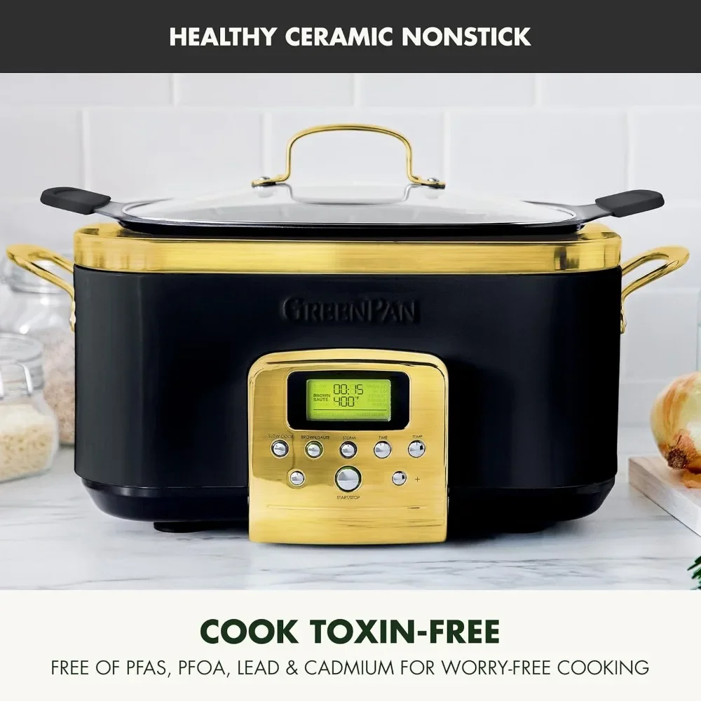 GreenPan Elite Reserve 6QT Electric Slow Cooker,Programmable Dishwasher Safe Lid,Removable Crock,PFAS-Free,Healthy Ceramic