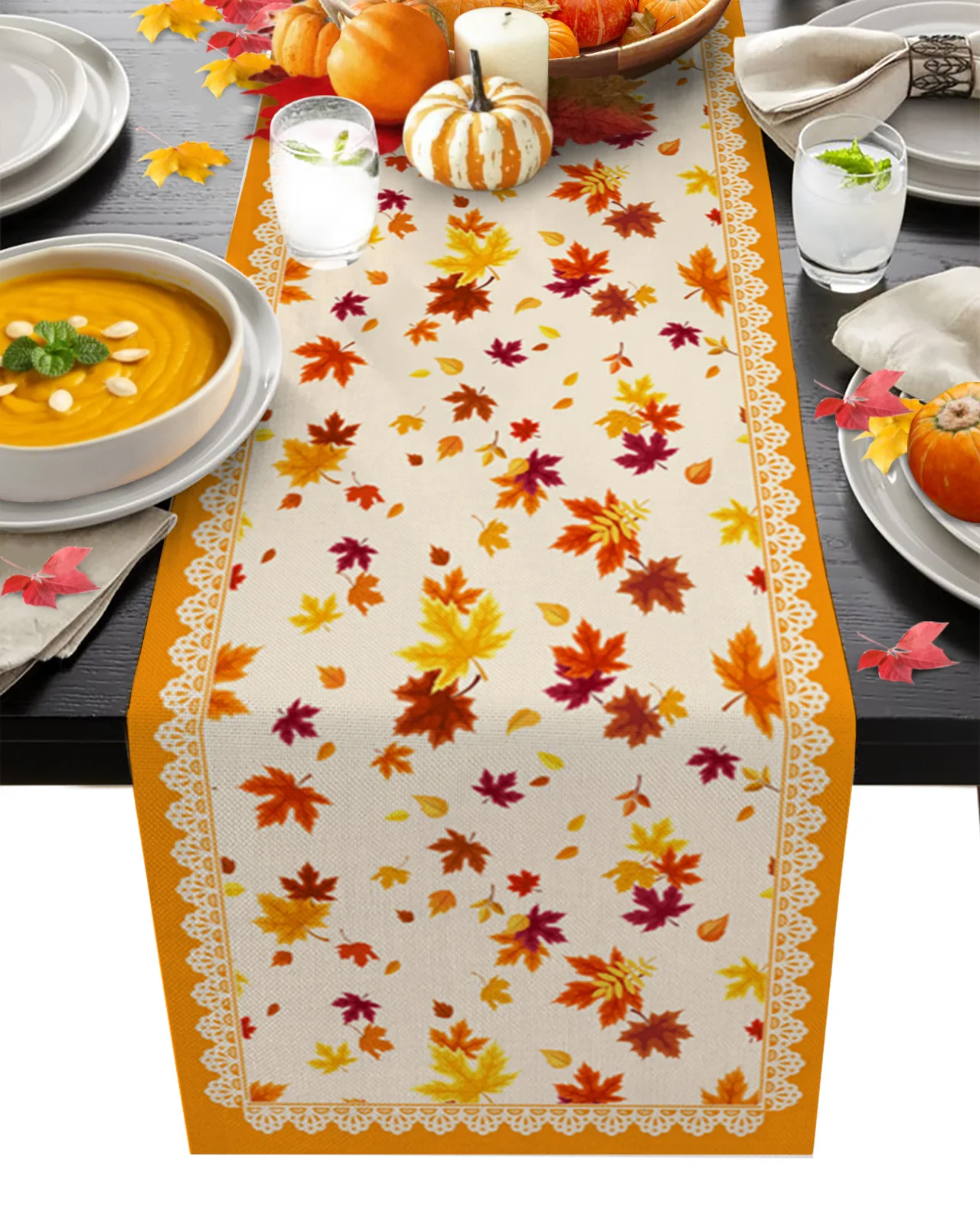 Thanksgiving Autumn Maple Leaves Table Runner Christmas Dinner Table Cloth Wedding Party Decor Tablecloth