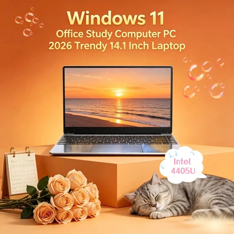 

Slender Portable 14.1" Laptop Intel 4405U 120Hz Ultra-clear FHD IPS Display 5000mAh 32GB/2TB SSD Backlit Keyboard