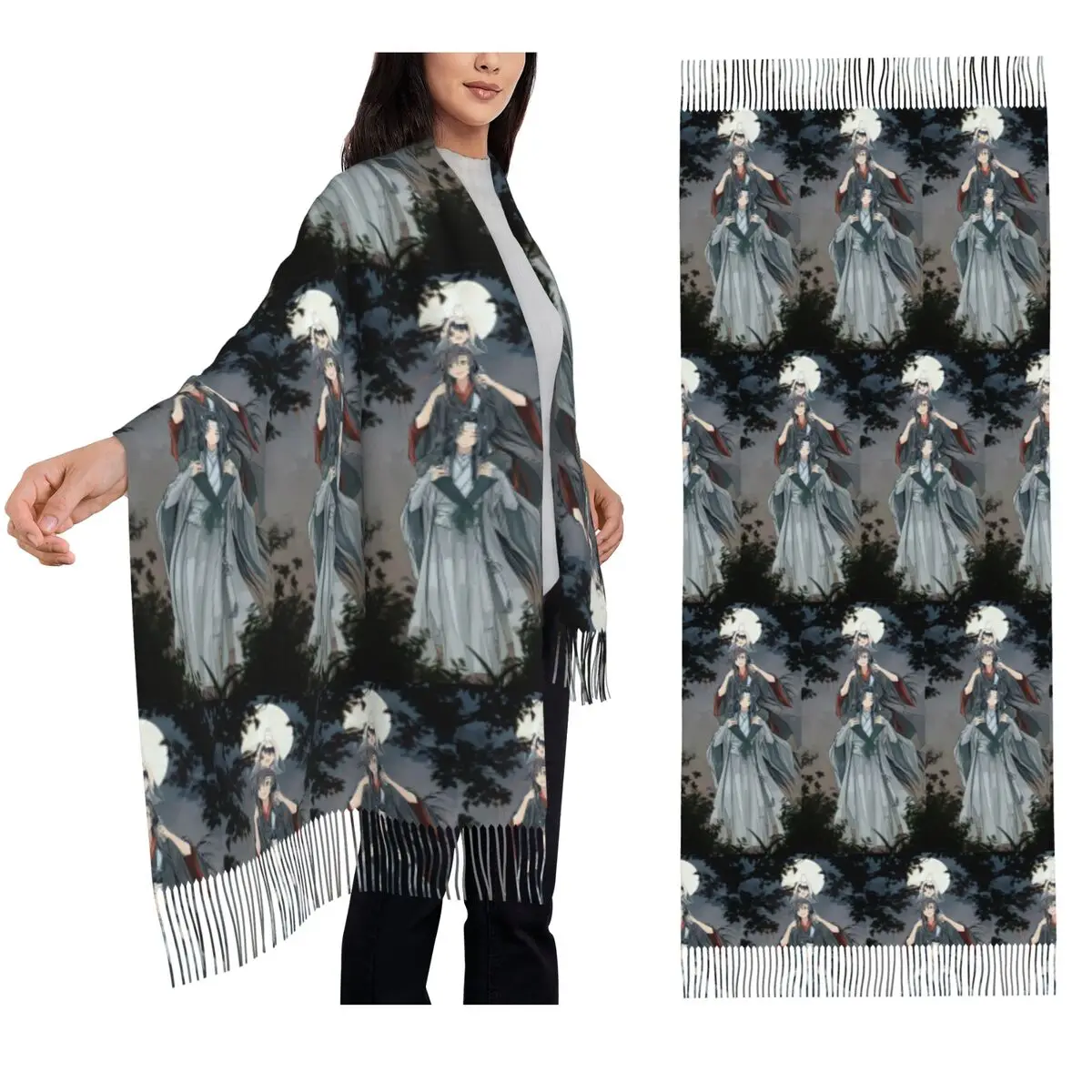 

Copia De WangXian The Untamed Mo Dao Zu Shi Шарф Шарфы с кисточками для женщин Шали и накидки Длинная осенне-зимняя шаль