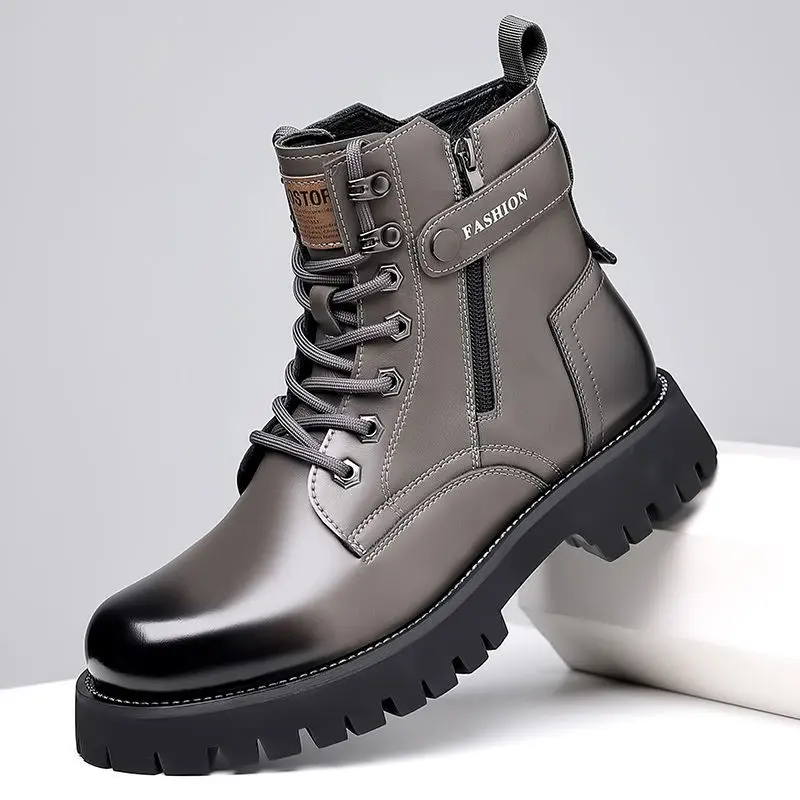 Men\'s Motorcycle Boots Casual Shoes Male Western Cowboy Boots Chelsea Ankle Botas High-Top Zipper Outdoor Leather Goth Boots