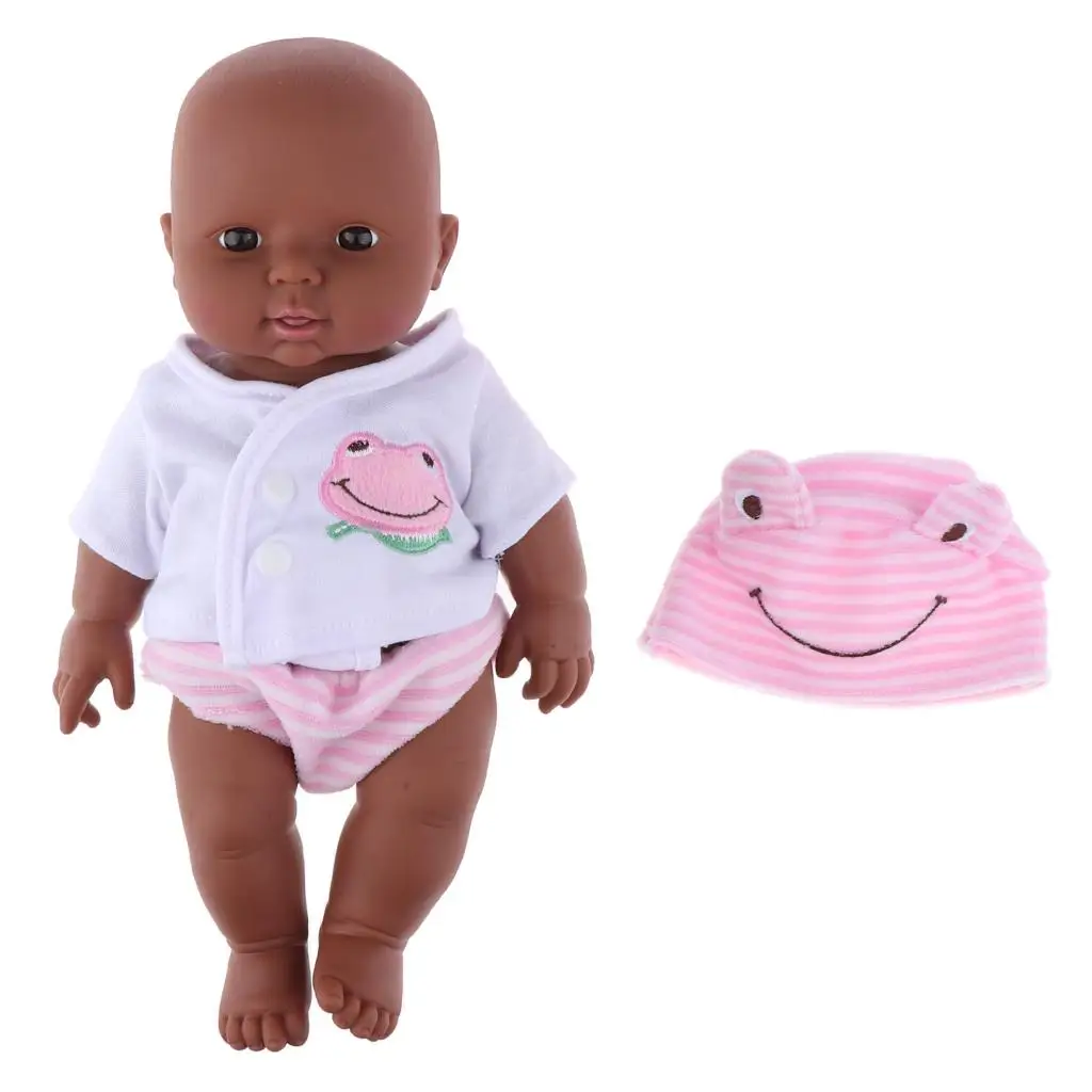 30cm Real Life Newborn Doll Vinyl African Newborn Infant in Clothes Pink