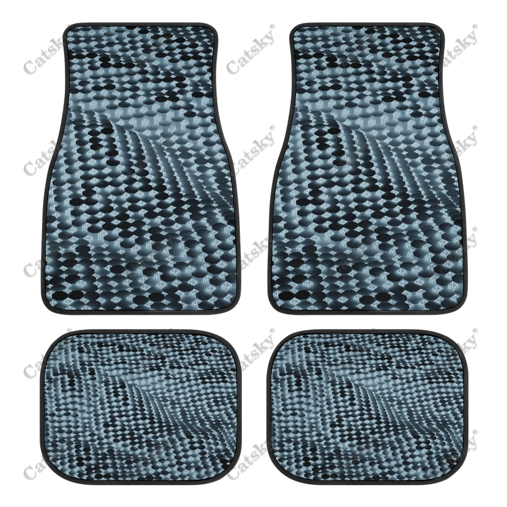 Artistic Hexagon Car Floor Mats Full Set 4Pcs Universal Car Front Rear Floor Carpet Set Heavy-Duty Vehicle Floor Protection Rugs