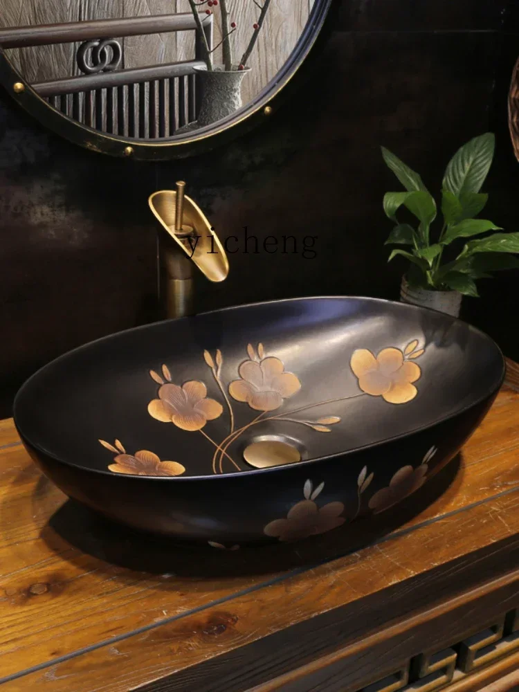 

Retro Ceramic Washbasin in Chinese Antique Style Inter-Platform Basin Bathroom Wash Basin