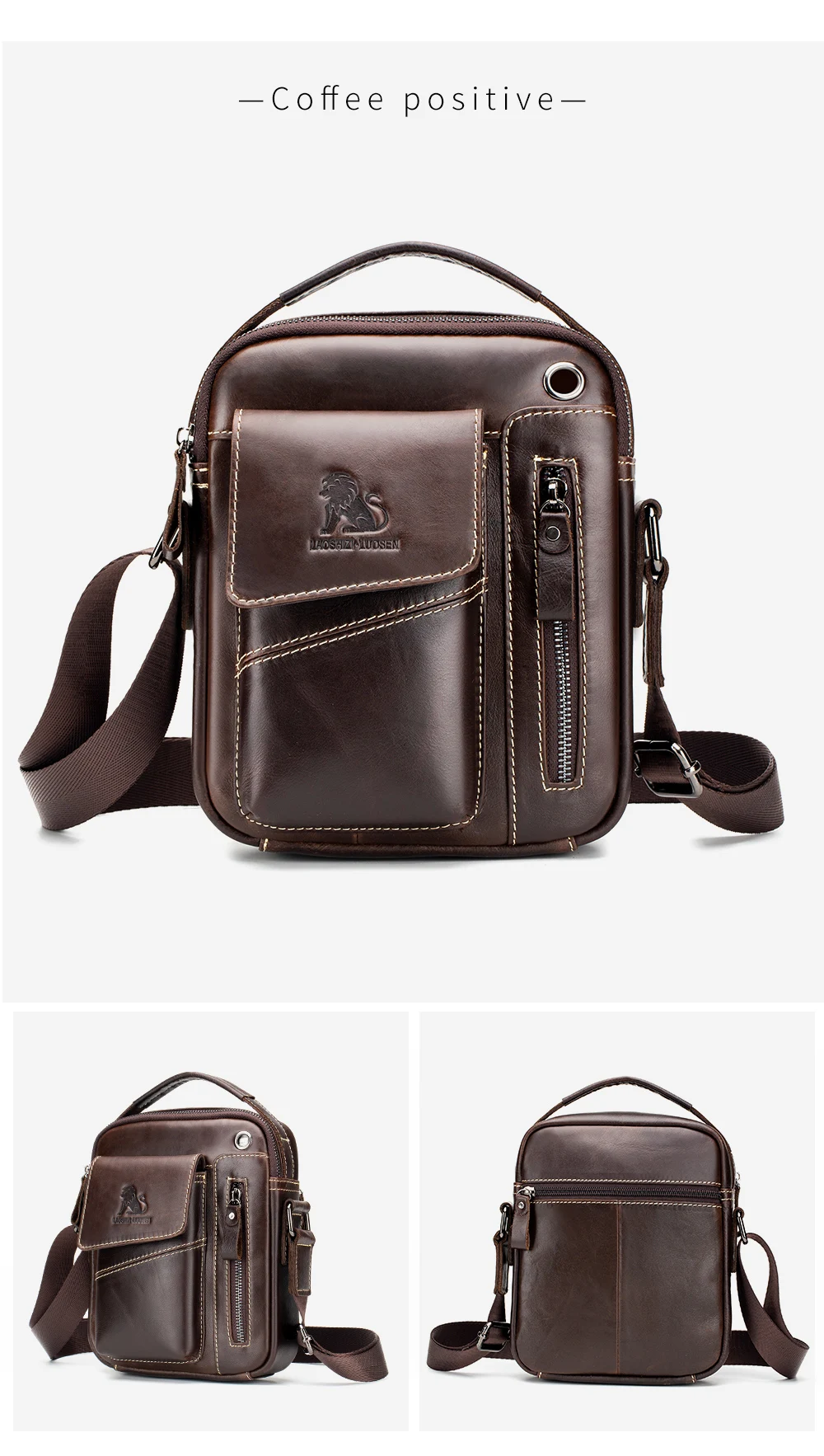 Herren-Umhängetasche aus Leder, multifunktionale Umhängetasche aus Rindsleder mit hoher Kapazität, Handtasche – Detail 10