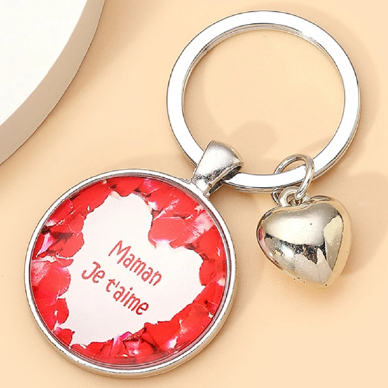 1pcs European and n mother's Day mother and daughter Love Time Gem Key Ring, glass pendant key chain birthday gift