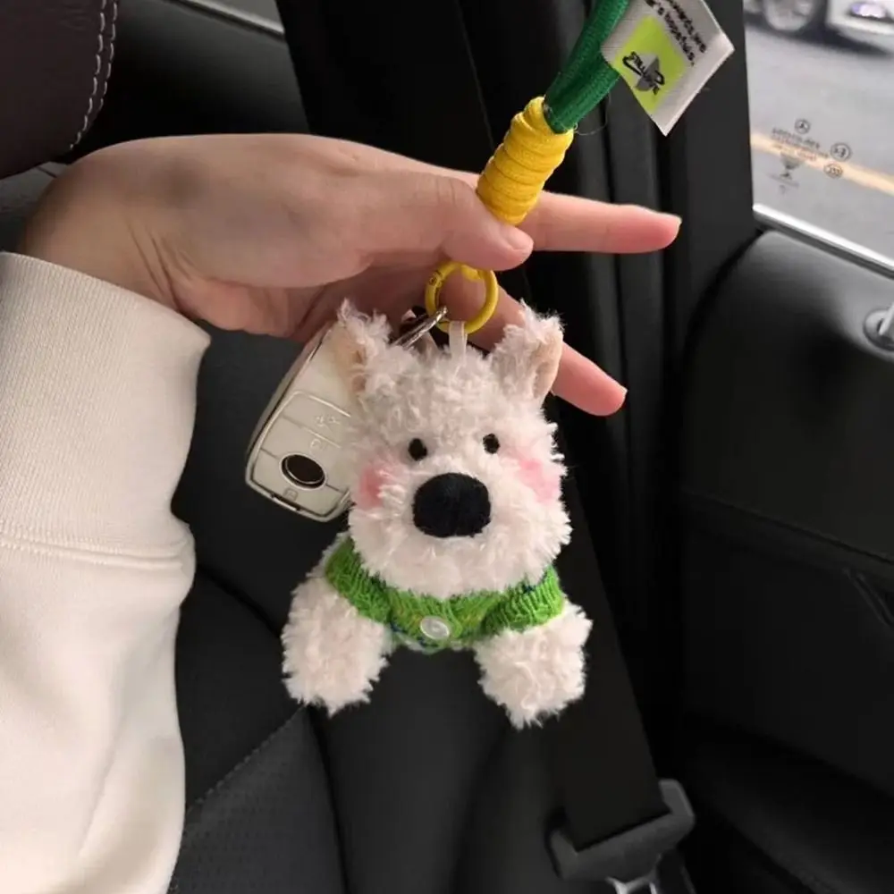 Cute Cartoon West Highland Dog Keychain Plush Stuffed Dolls Puppy Pendant Hanging Ornament Car Key Ring Bag Accessories