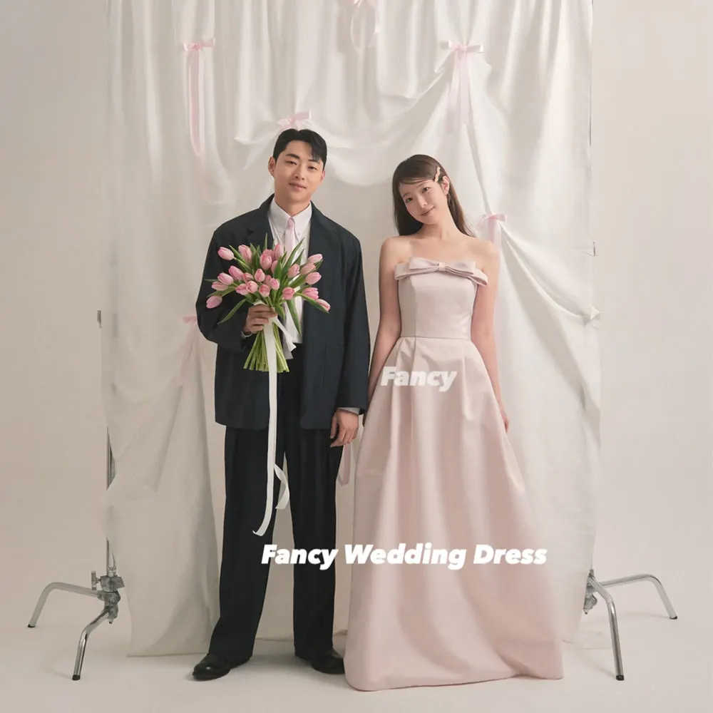 Fancy Fairy Strapless Pink Wedding Dress Korea Photoshoot A Line Evening Dresses Back Corset 웨딩드레스 Customized