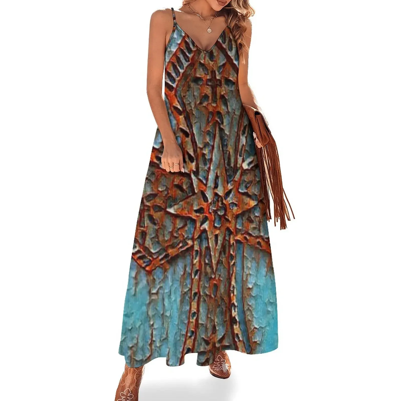 

Stone Cross Turquoise and Red Sleeveless Dress Clothing female elegant women's dresses sale Dress