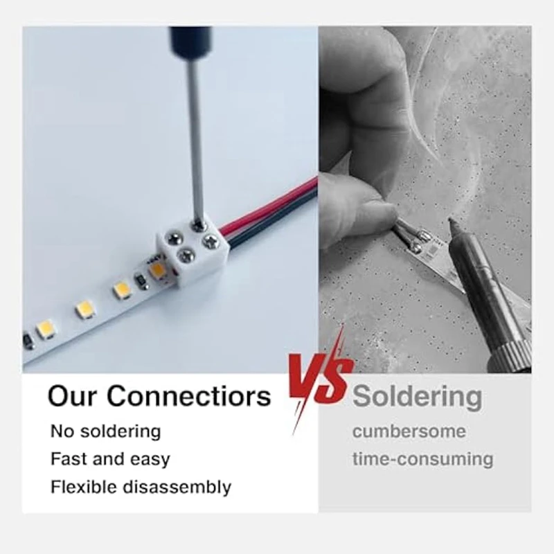 12PCS Led Strip Light Connectors Solderless 2Pin 8Mm LED Connectors Strip To Wire For 5-24V Single Color LED Light Tape