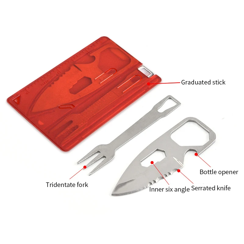 캠핑 바베큐 나이프 포크, EDC 안전 응급 처치, 야외 다기능 도구 카드