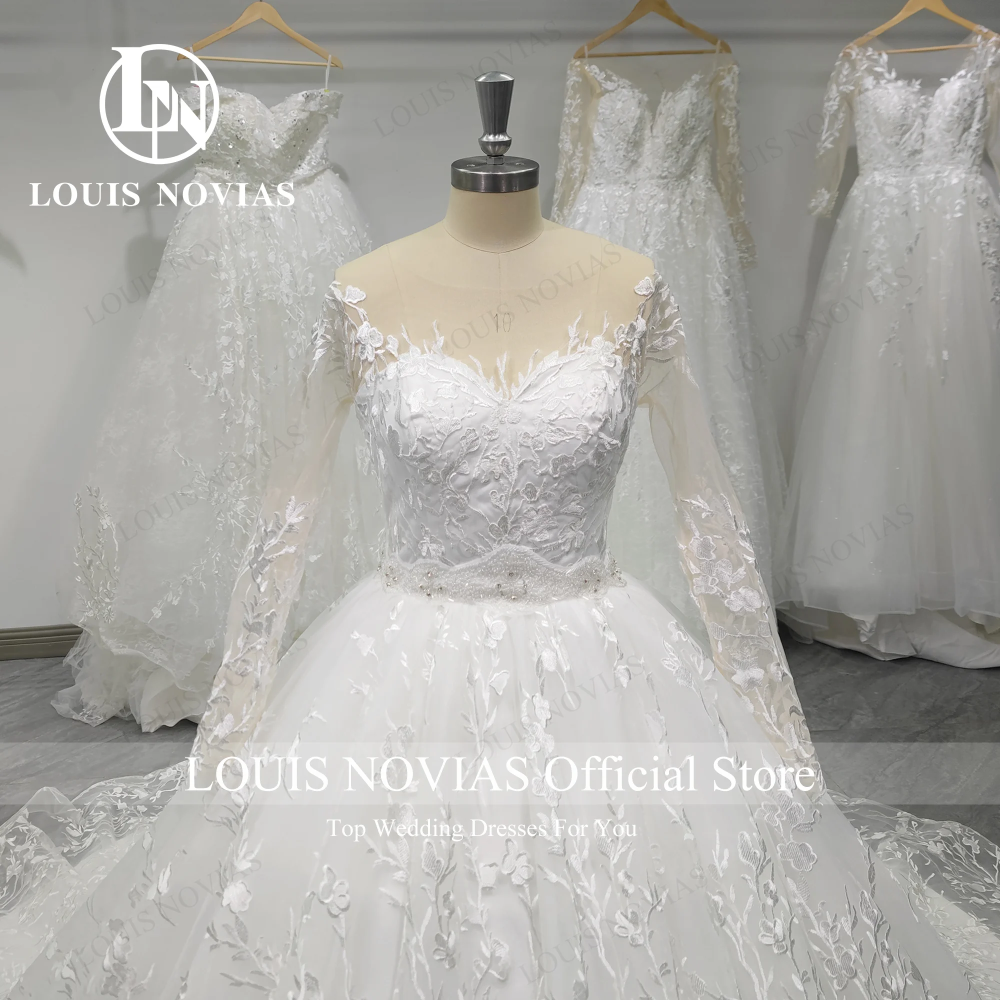 

LOUIS NOVIAS Long Sleeve Ball Gown Wedding Dress Sweetheart Wedding Gown Embroidery Bride Gown 100% Real Photo Vestidos De Novia