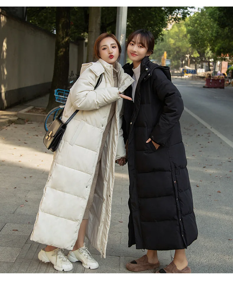 Women Long Down Jacket Thicken Warm Duck Down Hoodie Overcoat Plus Size Snowwear Ankle Length Waterproof Winter Coat Hooded Maxi