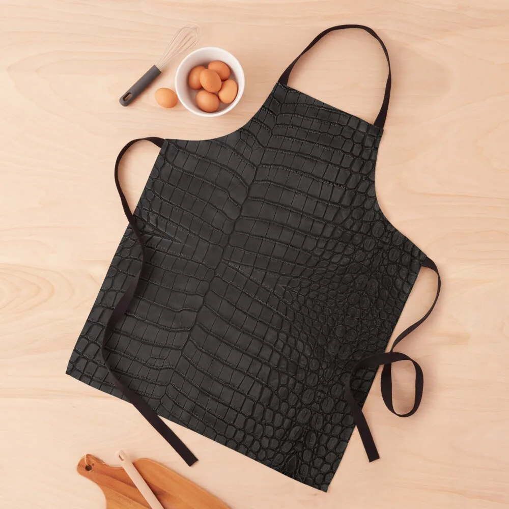 

Black Crocodile Leather Print Apron Kitchen Kawaii Accessories Women's Dress beauty master Apron