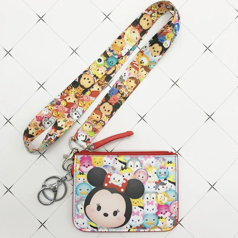 Disney Stitch PU coin purse card holder keychain key  case coin bag Mickey mouse Document card bag