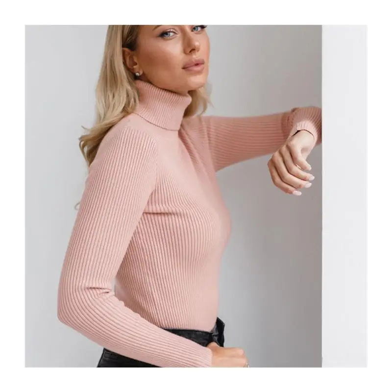 المرأة عالية الياقة البلوز متماسكة سترة طويلة Sve لون نقي الألياف مزيج النسيج الخريف الموسم Faion سترة السيدات #5