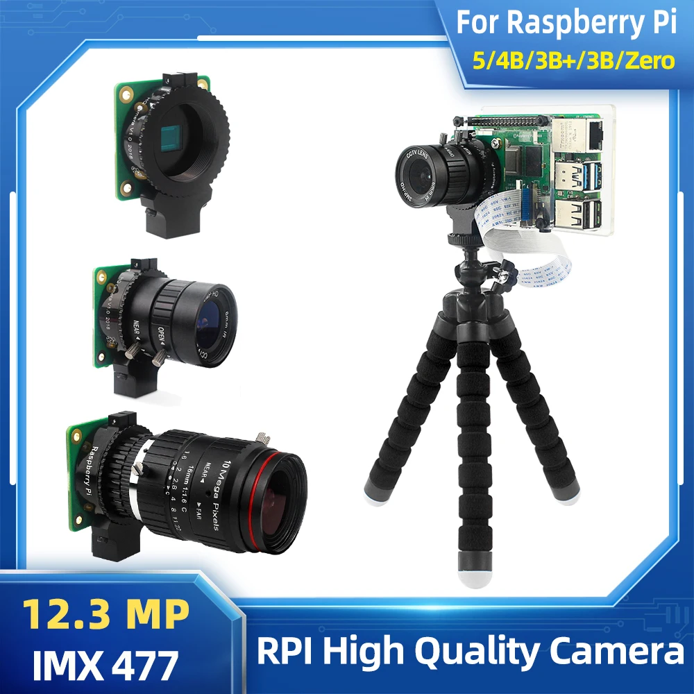 

12.3 MP Raspberry Pi High Quality Camera with Sony IMX477 Sensor Optional 6mm CS 16mm C-mount 8-50mm Lens for Pi 4B 3B Zero 2 W