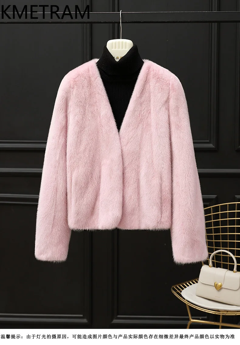 Echter ganzer Nerz-Pelzmantel für Damen, kurze Pelzjacke mit V-Ausschnitt, hochwertige Winter-Damenbekleidung, pelzige Jacken, 2025, Beij