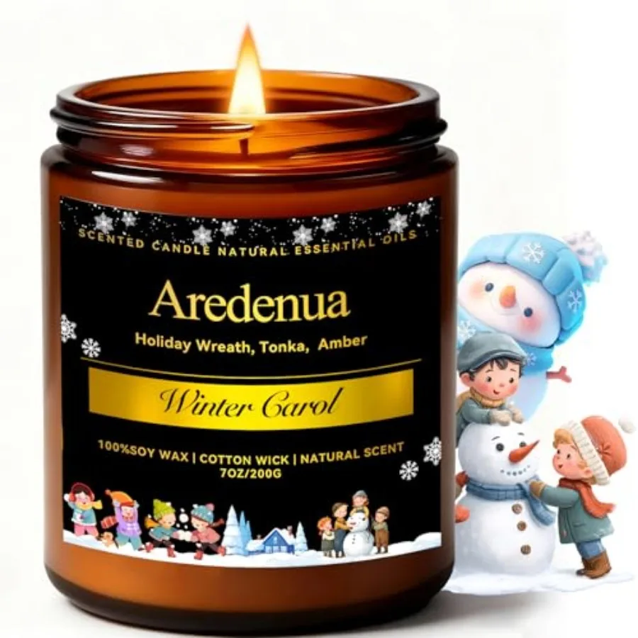 Winter Candles Winter Carol Candle Holiday Scented Candles Christmas and Holiday Aromatherapy Gifts for Women Men, 7oz Soy Cand