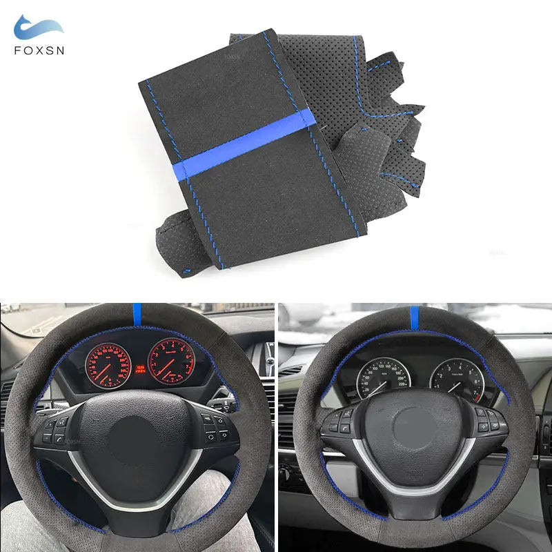 

Сшитый вручную чехол на руль автомобиля для BMW X5 E70 2006-2013 X6 E71 2008-2014 E72 2009 2010, замшевая перфорированная кожа