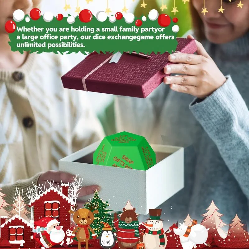 12-zijdige kerstfeestdobbelstenen met vakantieontwerp, 3 * 3 * 3 inch, geschikt voor vakantiespellen, gezinspret en cadeau-uitwisseling