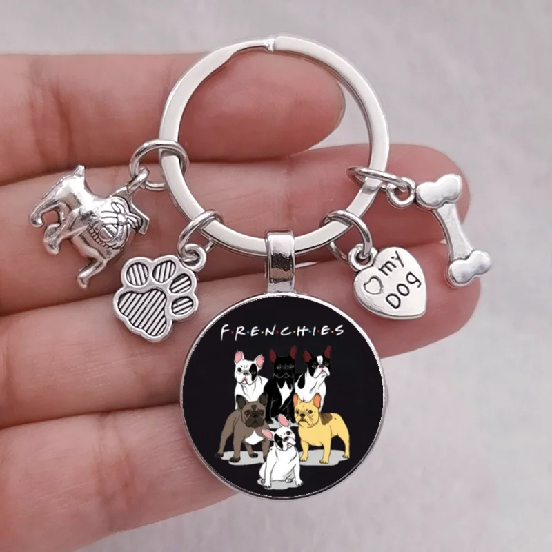 French Bulldog Keychain Kawaii Cartoon animal dog Keychain pet paw Pendant KeyChain Car For bag pendant woman Man Jewelry Gift