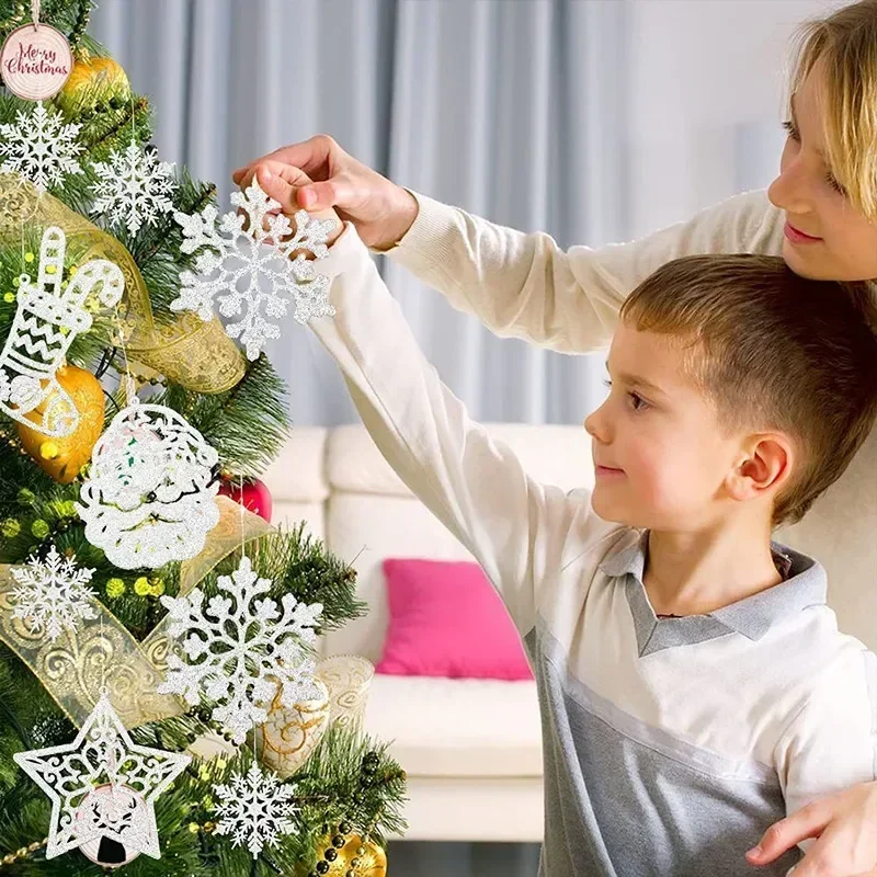 20Pcs  Simulation Snowflakes Christmas Tree Hanging Ornament Christmas Fake Snowflakes Winter Party Navidad New Year Decoration