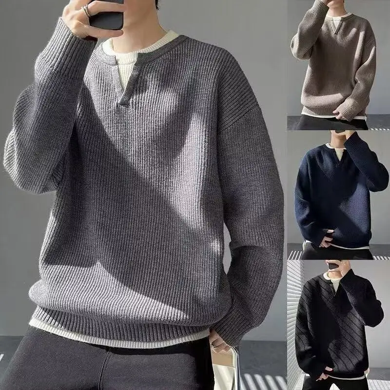 

Мужской вязаный свитер American Sle Heavyweight: свободный крой, повседневный винтажный дизайн, уникальный однотонный цвет, весенняя коллекция