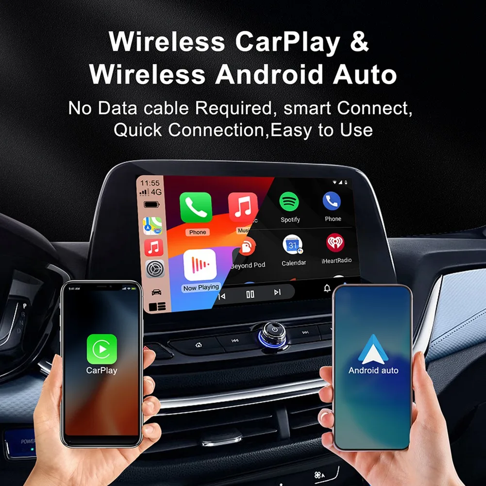 A07I 2-in-1 Bedraad naar Draadloze CarPlay Android Auto Adapter voor Auto Stereo Plug en Play Bluetooth 5.0 AI Box 5.8GHz WiFi