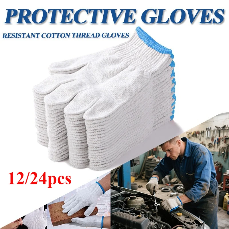 Protective Gloves Cotton Thread Gloves Work Thick Nylon White Yarn Wear Resistant Cotton Thread Gloves Construction Site Gloves