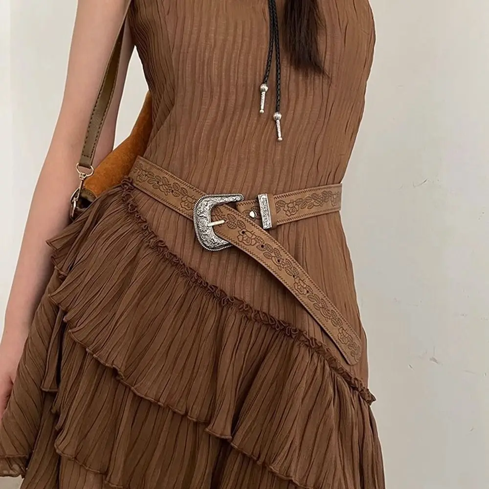 أزياء سبائك العرقية نمط حزام خمر المطبوعة الجينز زنار بو حزام جلد الكورية نمط Y2k السراويل الزخرفية يوميا