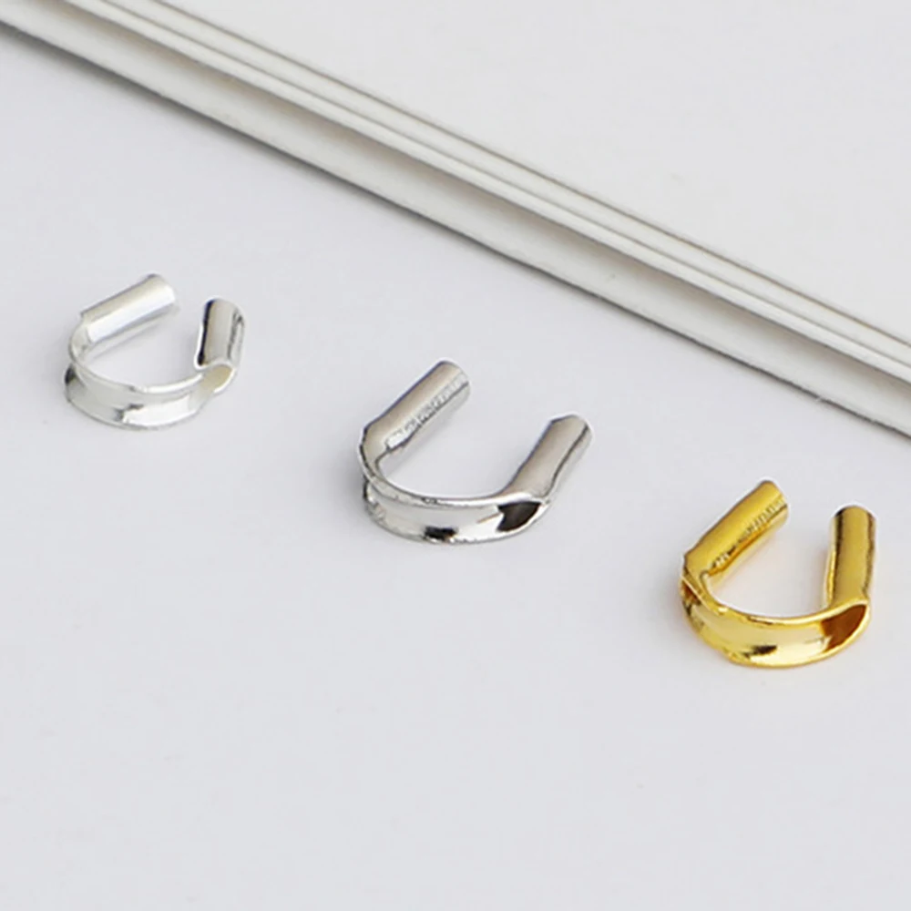14K 18k Gold Plated U‑Shape Crimp End Clasps Brass Horseshoe Wire Protector Fastener Connector DIY Jewelry Making Accessories