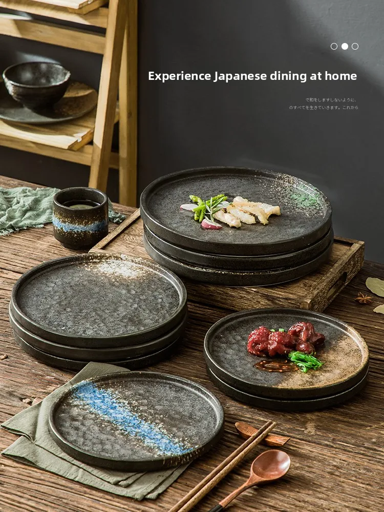 

Керамическая тарелка в японском ретро-стиле, 9 дюймов, круглая, для дома, ресторана, коммерческого использования, низкая тарелка